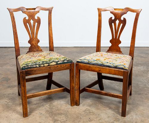 PR. 18TH C. CHIPPENDALE CHAIRS WITH NEEDLEPOINT