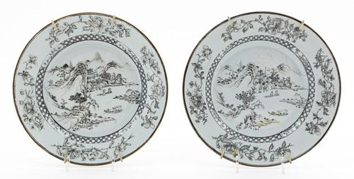 PAIR, CHINESE EXPORT ENCRE DE CHINE PLATES