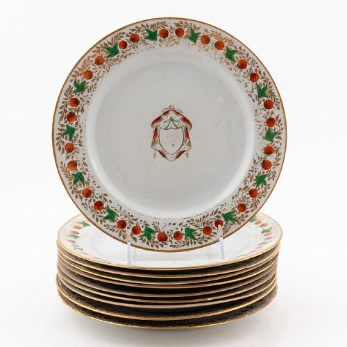 10 PCS, CHINESE EXPORT ARMORIAL PLATES, STRAWBERRY