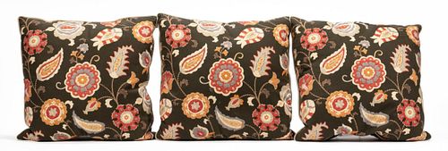 THREE PAISLEY & FLORAL PRINTED UPHOLSTERED PILLOWS