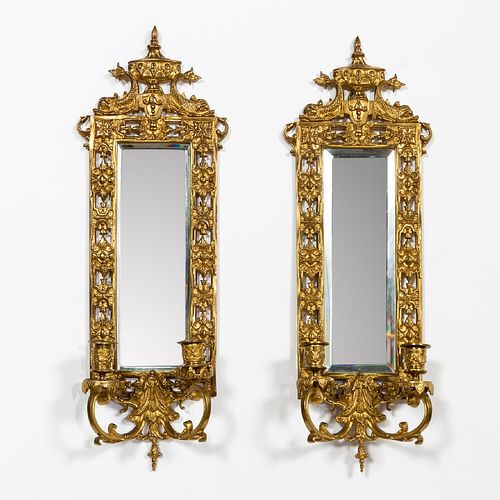 PAIR, NEOCLASSICAL MIRRORED TWO LIGHT SCONCES
