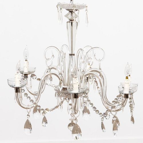 20TH C. CONTINENTAL CRYSTAL SIX-LIGHT CHANDELIER