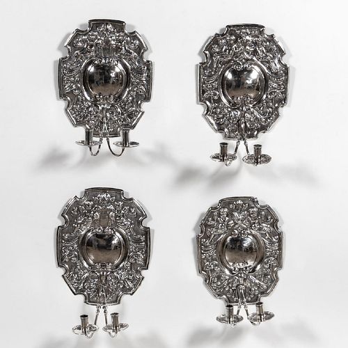SET OF 4, SILVERPLATE WALL SCONCES, CONTINENTAL