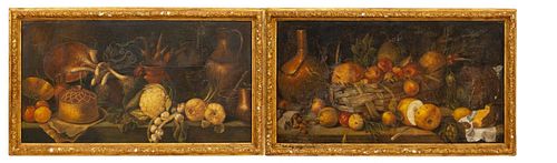 PAIR, LARGE STILL LIFE PAINTINGS, GILTWOOD FRAMES