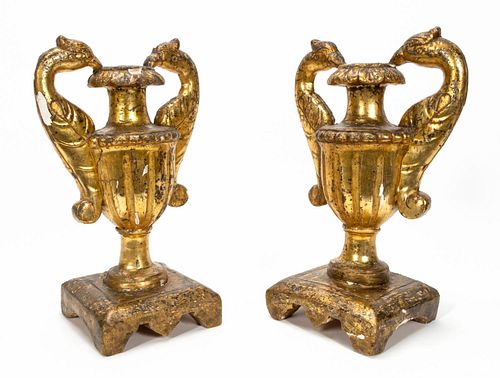 PAIR, GILTWOOD ARCHITECTURAL URNS, CONTINENTAL