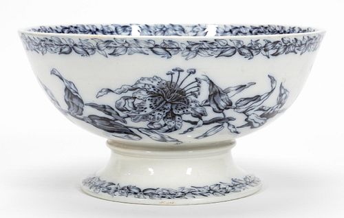 ENGLISH BLUE & WHITE FOOTED CERAMIC PUNCH BOWL