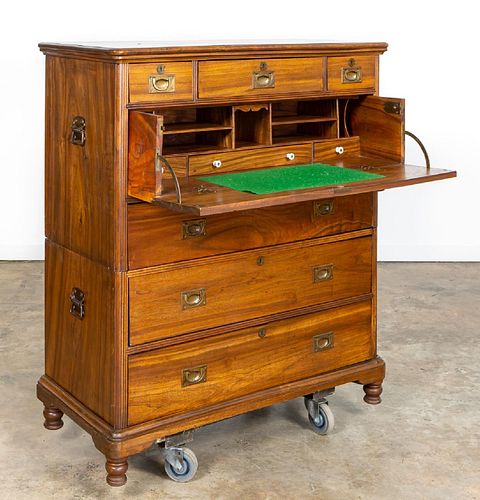 19TH C. ANGLO-COLONIAL CAMPAIGN CAMPHOR CHEST/DESK