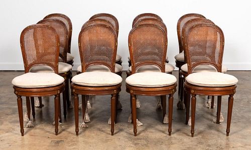 12 LOUIS XVI FRENCH WOOD & CANED DINING CHAIRS