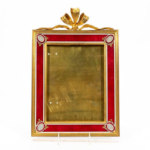 FRENCH RED ENAMEL & MOP GILT METAL PICTURE FRAME