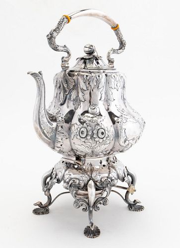 BALL TOMPKINS & BLACK COIN SILVER KETTLE ON STAND