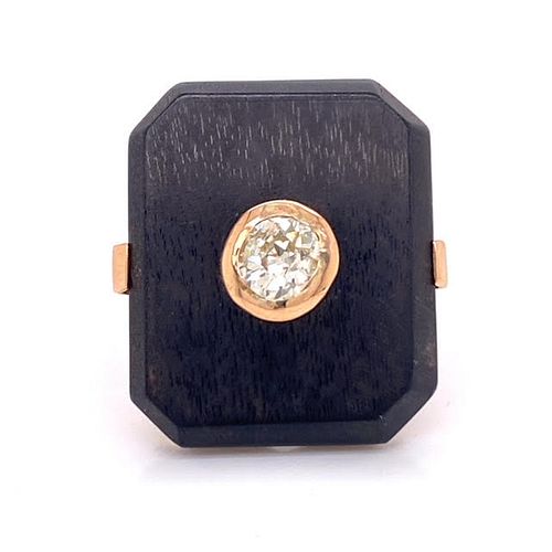 Vintage 18k Gold, Wood & Diamonds Ring