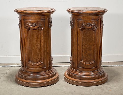 Pair Chinese Round Wood Pedestals