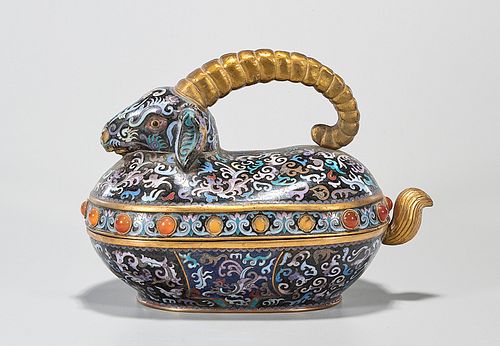 Chinese Cloisonne Covered Ram-Form Box