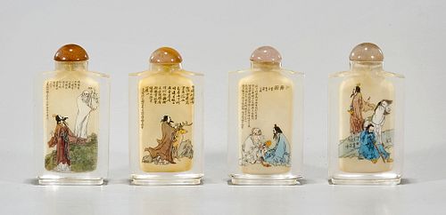 Group of Four Chinese Painted Glass Snuff Bottles