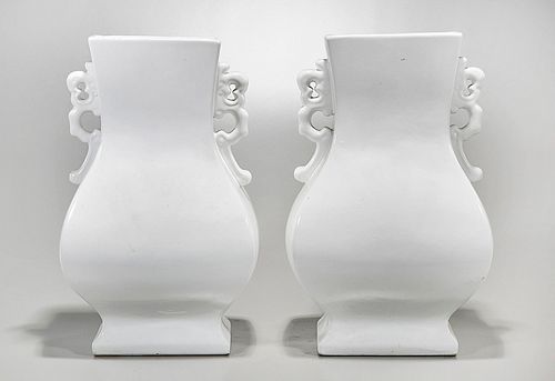 Pair Chinese White Glazed Four-Faceted Vases