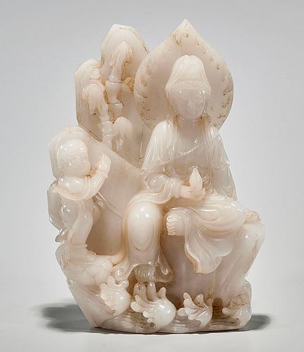 Chinese Hardstone Guanyin and Attendant