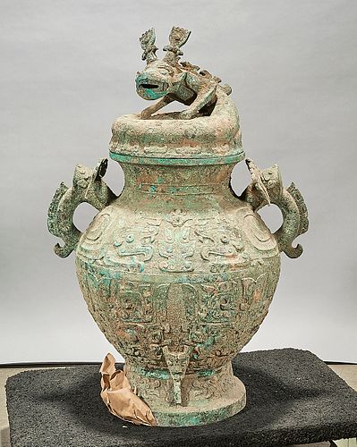 Large Chinese Archaistic Bronze Covered Vessel