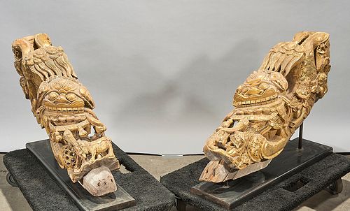 Pair Chinese Carved Gilt Wood Architectural Elements