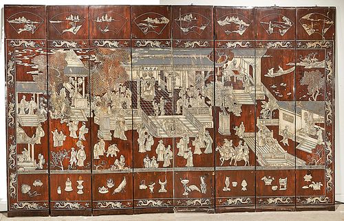 Chinese Eight-Panel Carved Wood Screen
