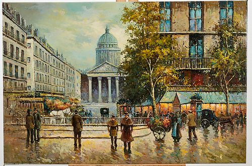 Oil on Canvas Painting of a Paris Street Scene