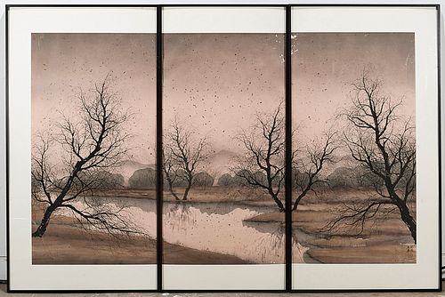 Set of Three Contemporary Chinese Watercolors by Jim Zhang