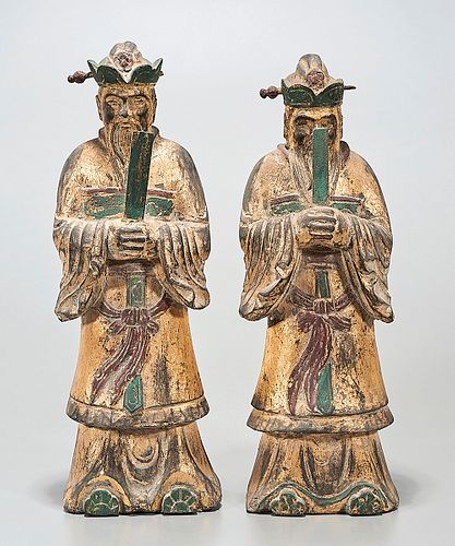 Two Chinese Polychrome Gilt Wood Figures