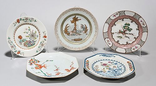 Group of Five Chinese Enamaled Porcelain Plates