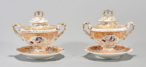 Two Enameled Porcelain Covered Serving Bowls