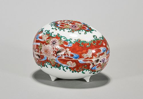 Antique Japanese Enameled Porcelain Covered Dish