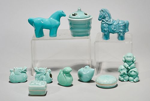 Group of Ten Japanese Celadon Ceramics