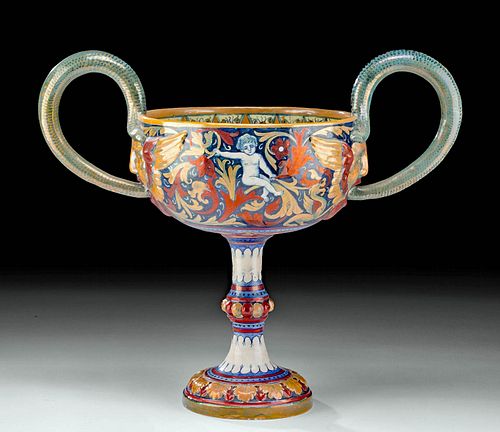 18th to 19th C. Italian Ceramic Goblet w/ Hercules