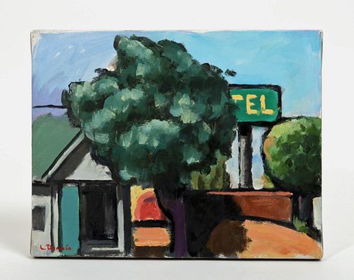 L. Dennis Painting - "Stanton, Tree, Motel" 2005