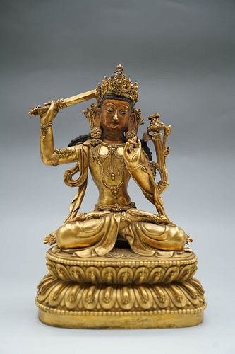 A Gilding Copper Sitting Manjusri Statue