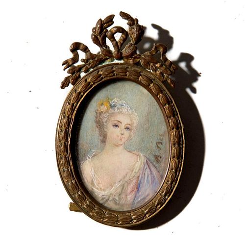 19th Century Miniature Portrait Painting of Woman