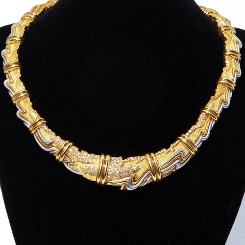 HENRY DUNAY, YELLOW GOLD, PLATINUM AND DIAMOND COLLAR NECKLACE