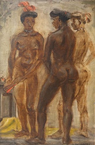 Reginald Marsh Three Showgirls, Painting on panel with History