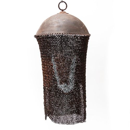 Asian antique steel and chain mesh armor helmet