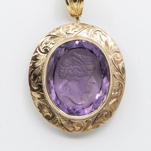 GIA 14K and 10K gold amethyst cameo necklace