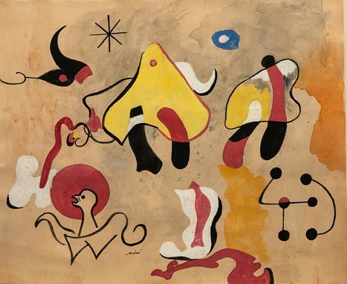 "Joan Miro" Gouache on Paper Signed