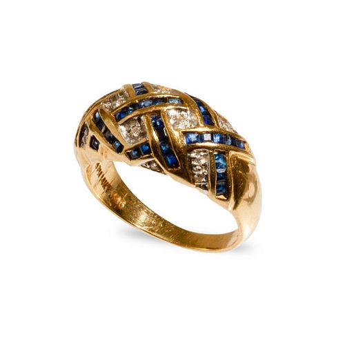 GIA Vintage 14K Yellow Gold Sapphire and Diamond Ring