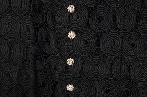 Black circle lace gold button blouse
