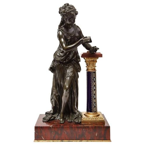 Mathurin Moreau, Exquisite French Bronze, Rouge Marble, and Sevres Style Porcelain Sculpture