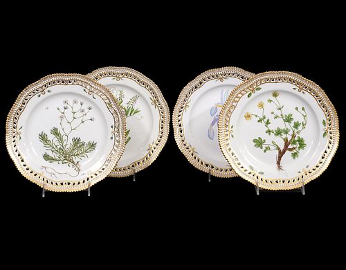 4 Flora Danica Pierced Dinner Plates #20/3553