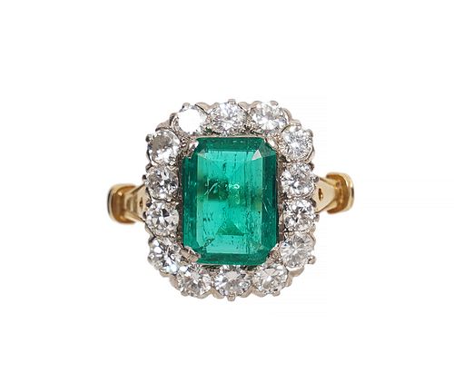 Columbian Emerald & Diamond Halo Ring w/ GIA Cert