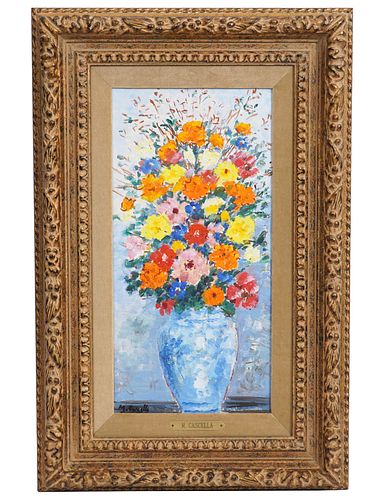 Michele Cascella 'Bouquet with Chinese Vase' O/B