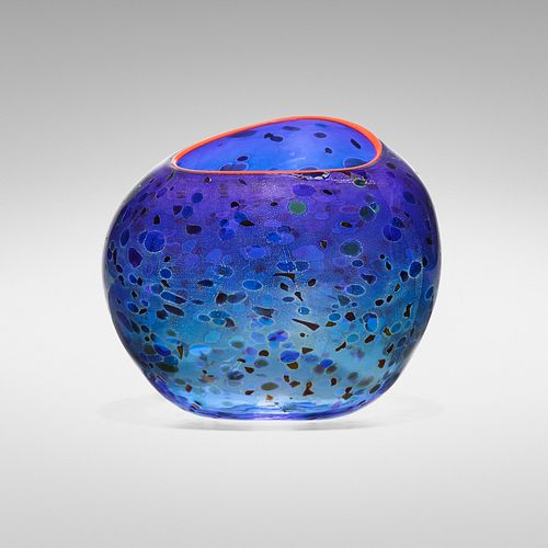 Dale Chihuly, Cobalt Blue Basket with Cadmium Lip Wrap