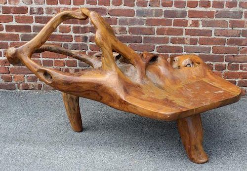 Large Carved Teak Root Table.