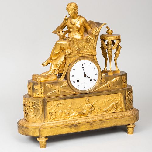 Empire Ormolu Figural Mantle Clock
