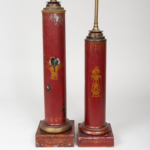 Two TÃ´le Painted Columnar Lamps