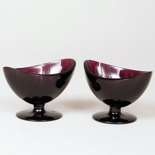Pair of Amethyst Glass Navette Dishes
